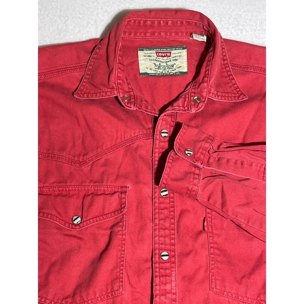 Vintage 90s Levis Modern Authentics Red Western Pearl Snap Retro Shirt Cotton